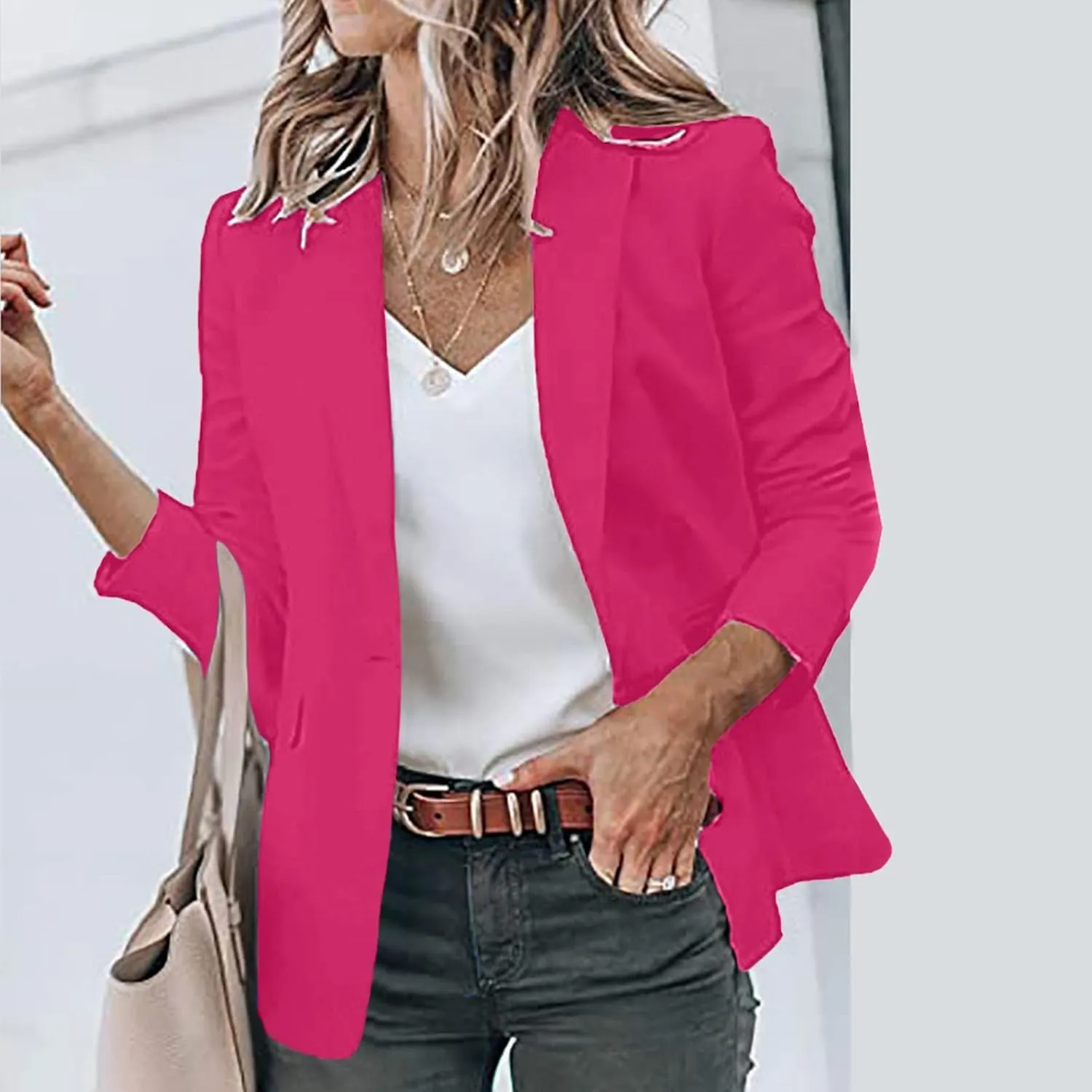 2023 Blazer Jackets for Women Open Front Suit Coats Long Sleeve Casual Work Office Blazers Trendy Business Dress Cardigan
