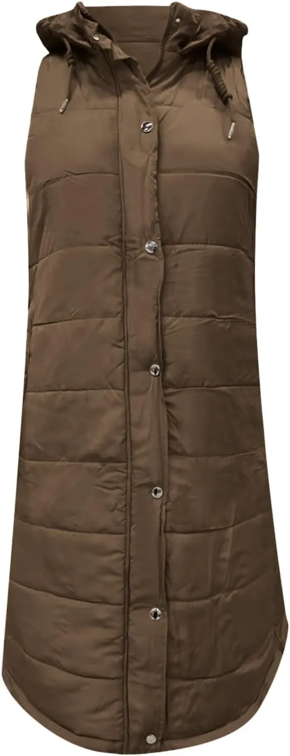 2023 Womens Long Down Vest with Hood Fashion Thickened Hooded Sleeveless Puffer Jackets Long Coats Warm Winter Outerwear
