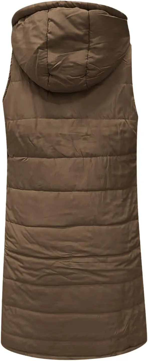 2023 Womens Long Down Vest with Hood Fashion Thickened Hooded Sleeveless Puffer Jackets Long Coats Warm Winter Outerwear