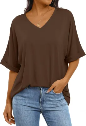 ANRABESS Women's Oversized T Shirts Short Sleeve V Neck Summer Tops Casual Loose Basic Plain Tee Shirts 2025 Clothes Outfits