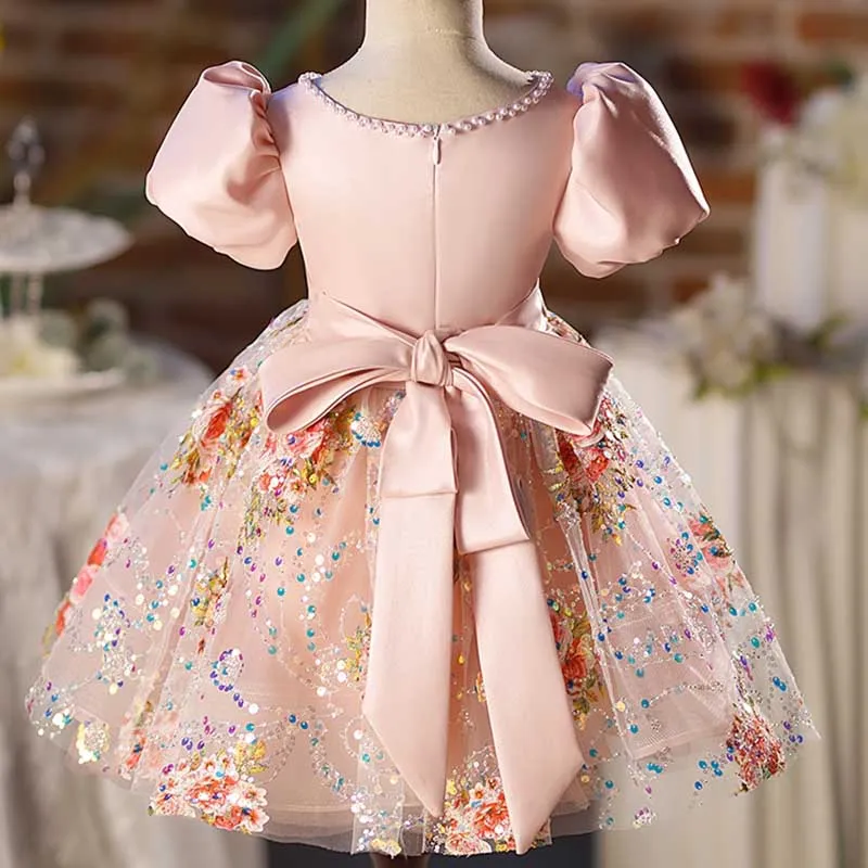 Baby Girl Dress Toddler Ball Gowns Birthday Party Sequin Bowknot Mesh Communion Dress