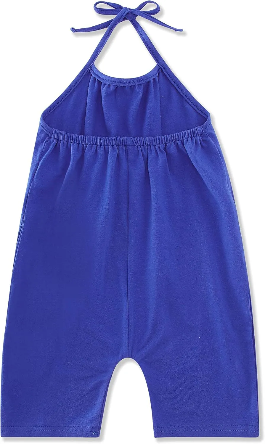 Backless Strap Slouch Jumpsuit for Toddler Girls Cute Harem Halter Romper Pants with Pockets