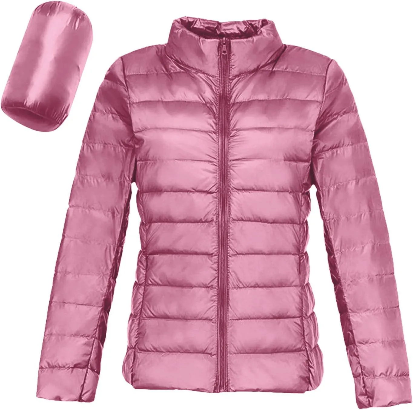 BOXIACEY Winter Coats for Women Solid Packable Puffer Down Jackets Warm Parkas Stand Collar Long Sleeve Outwear with Pockets