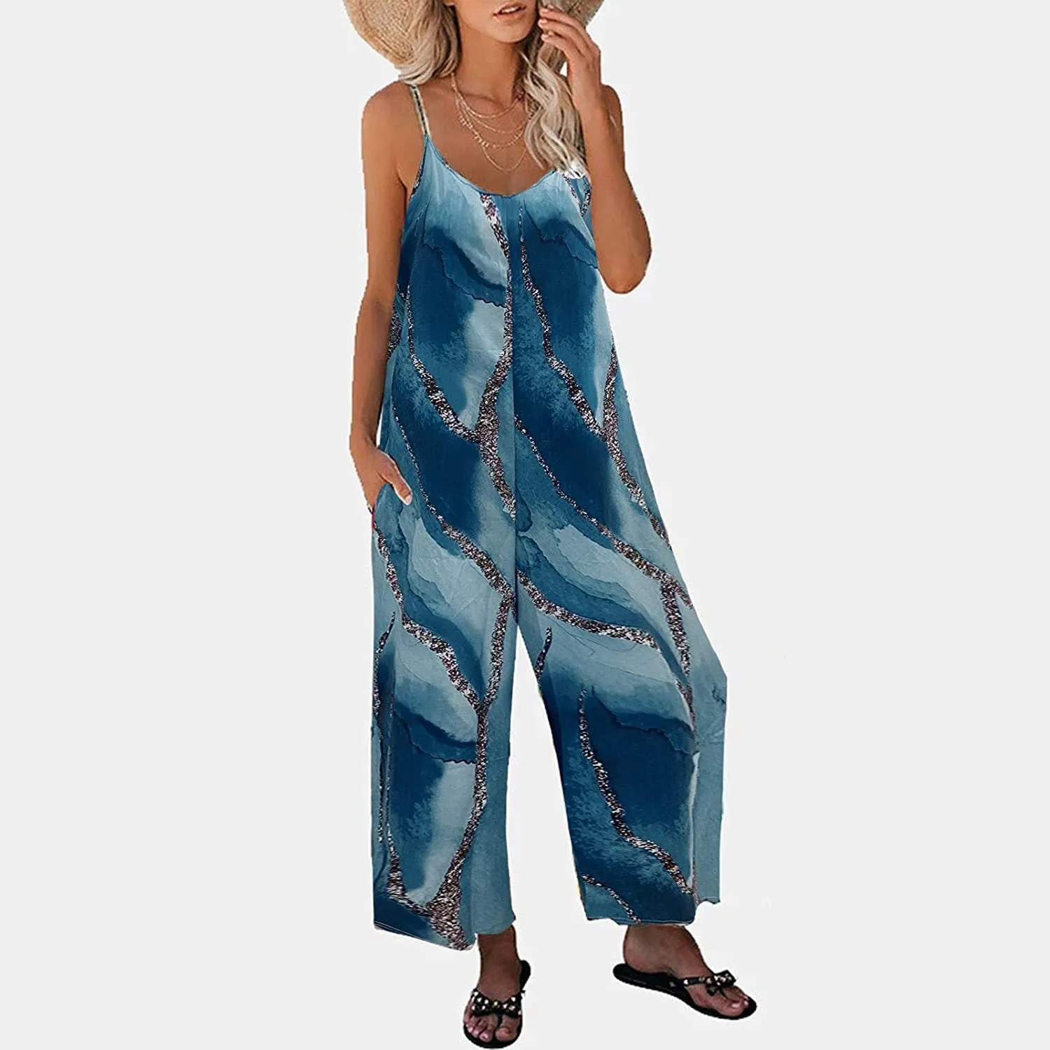 Casual Colorful Print Insert Pocket Camisole Jumpsuit Wholesale Jumpsuits