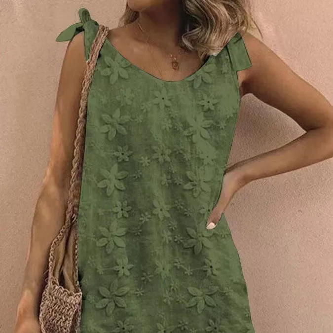 Casual Cotton Embroidered Floral Lace-Up Jumpsuit Wholesale Dresses
