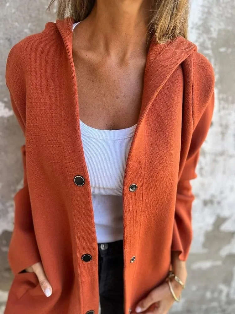 Coat for Women Casual Lapel Single Breasted Jacket Trench Coat Long Sleeve Hooded Cardigan Sweater Fall Outfits Pocket