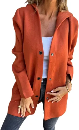 Coat for Women Casual Lapel Single Breasted Jacket Trench Coat Long Sleeve Hooded Cardigan Sweater Fall Outfits Pocket