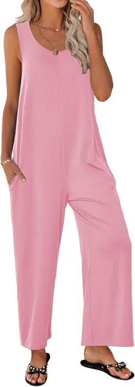Ekouaer Sleeveless Jumpsuits for Women Casual Summer Scoop Neck Tank Rompers Wide Leg Pants Overall Jumpers with Pockets