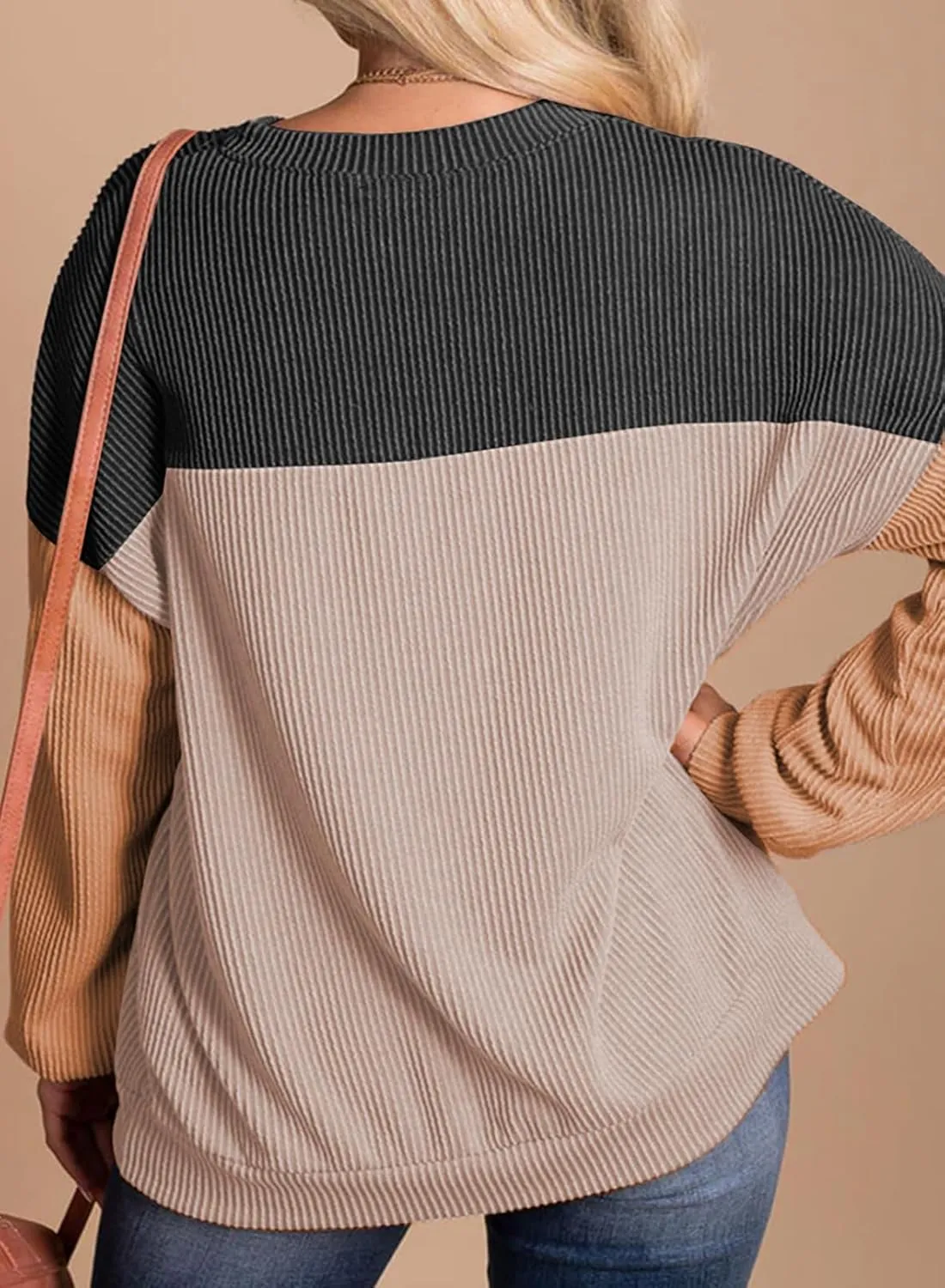 Eytino Plus Size Sweatshirt for Women Striped Colorblock Long Sleeve Crewneck Casual Loose Pullover Shirt Top(1X-5X)