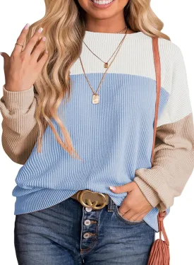 Eytino Plus Size Sweatshirt for Women Striped Colorblock Long Sleeve Crewneck Casual Loose Pullover Shirt Top(1X-5X)