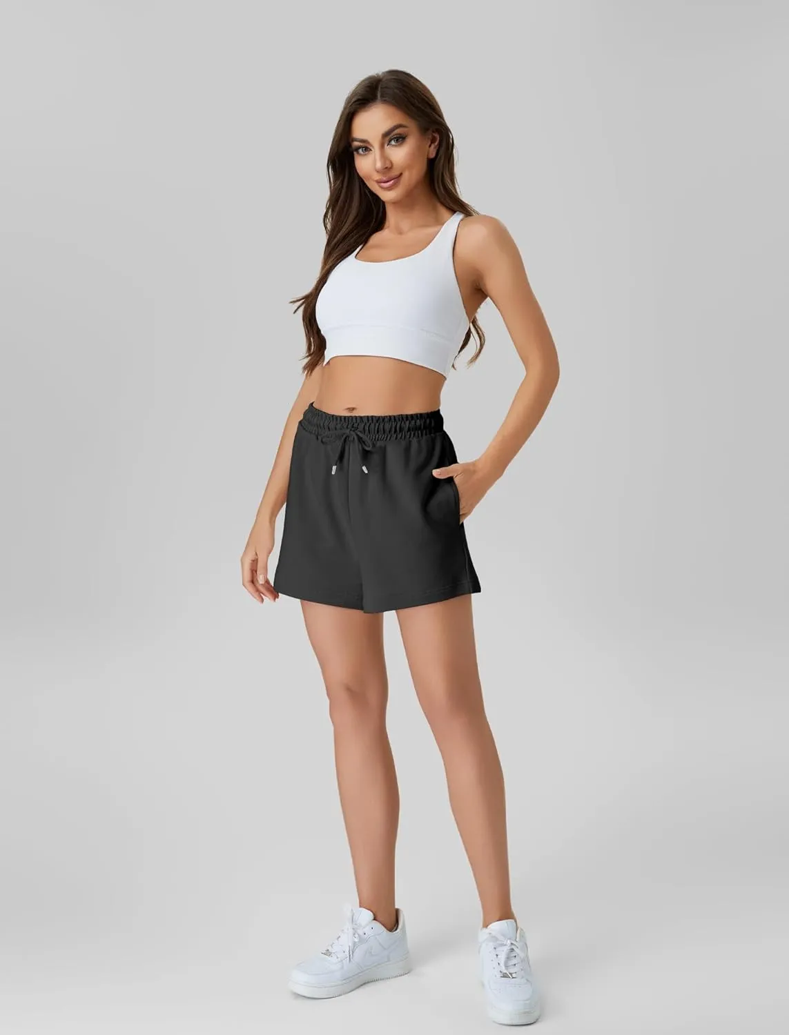FireSwan Sweat Shorts for Women Drawstring Cotton Running Shorts Athletic Summer Workout Lounge Shorts with Pockets