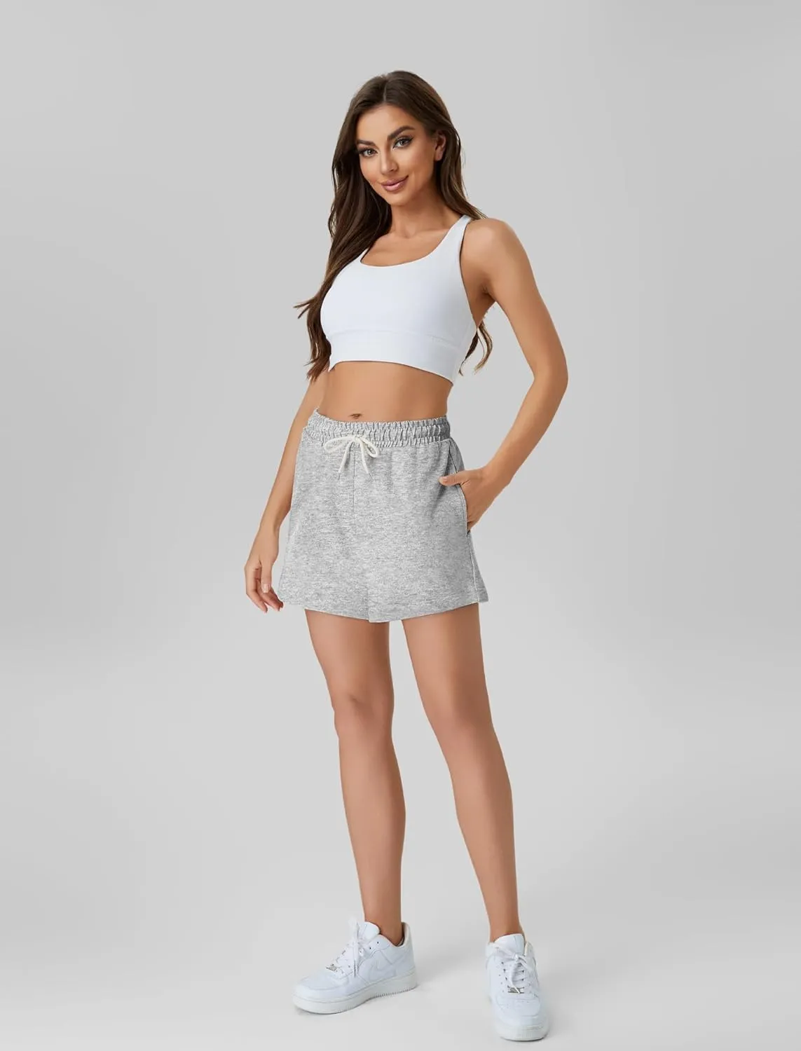 FireSwan Sweat Shorts for Women Drawstring Cotton Running Shorts Athletic Summer Workout Lounge Shorts with Pockets