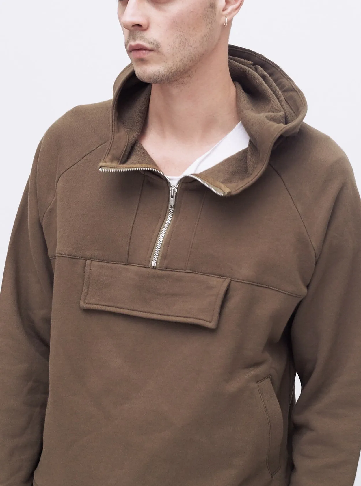French Terry Anorak Pullover in Shadow Brown