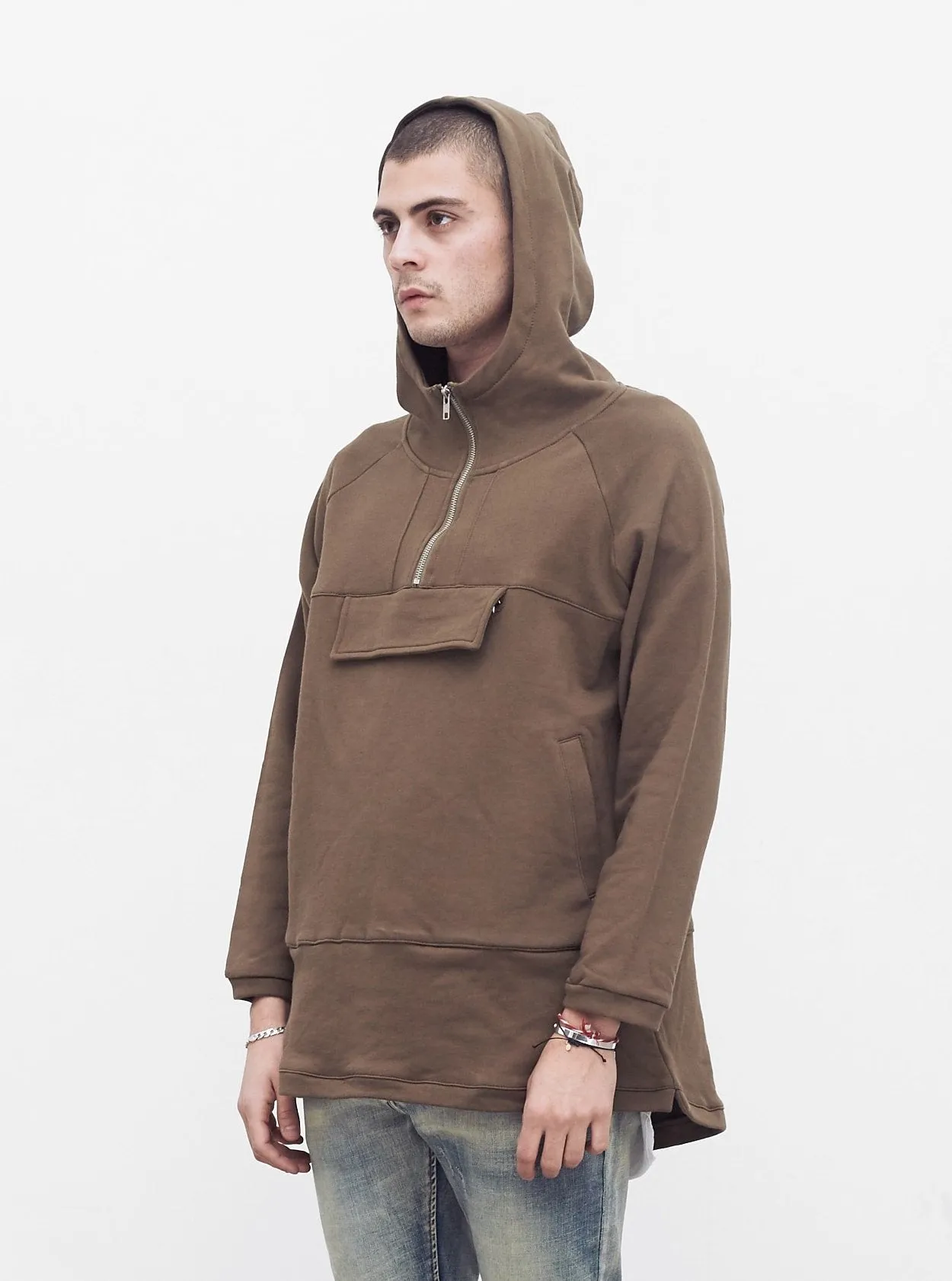 French Terry Anorak Pullover in Shadow Brown