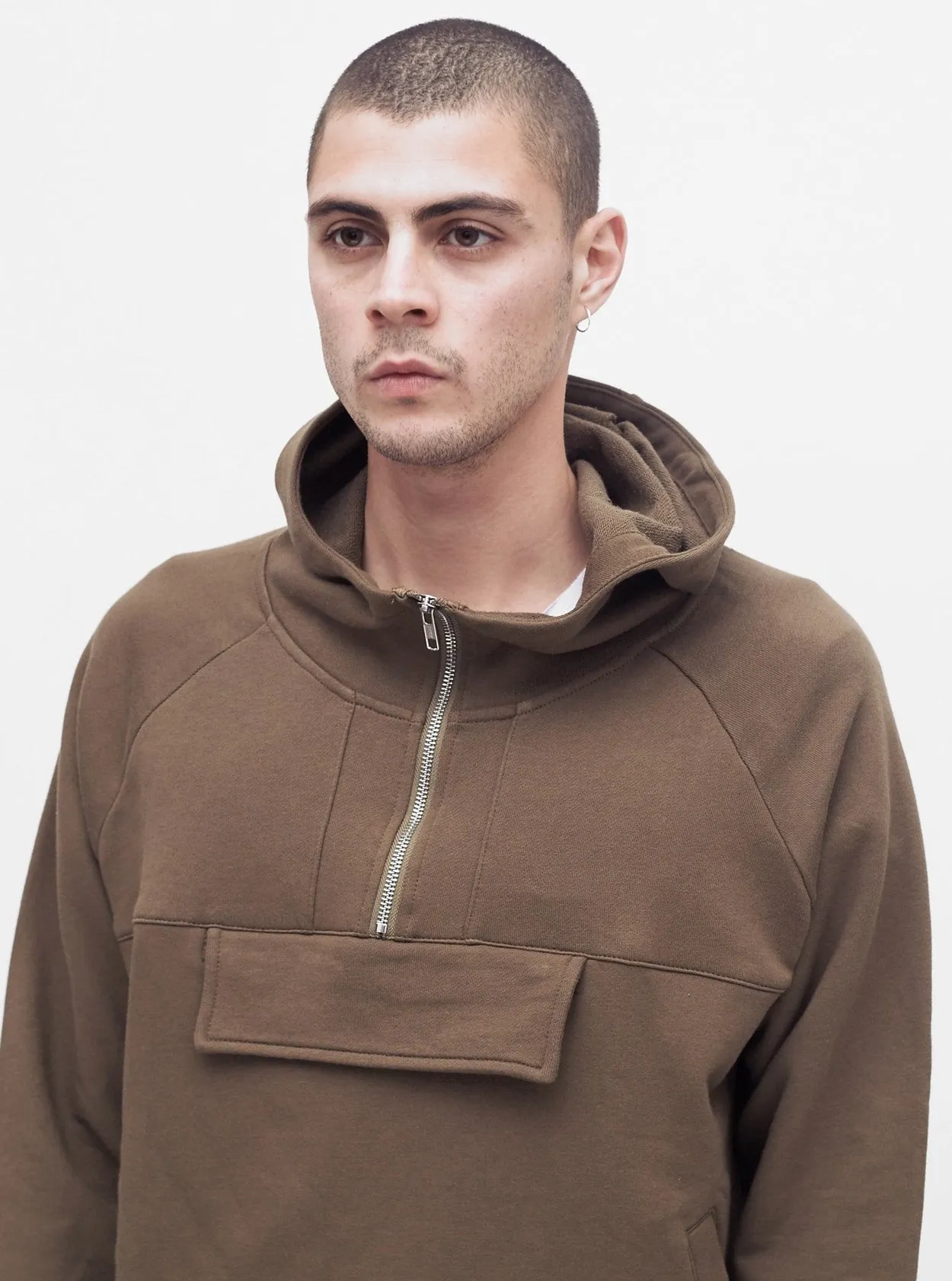 French Terry Anorak Pullover in Shadow Brown