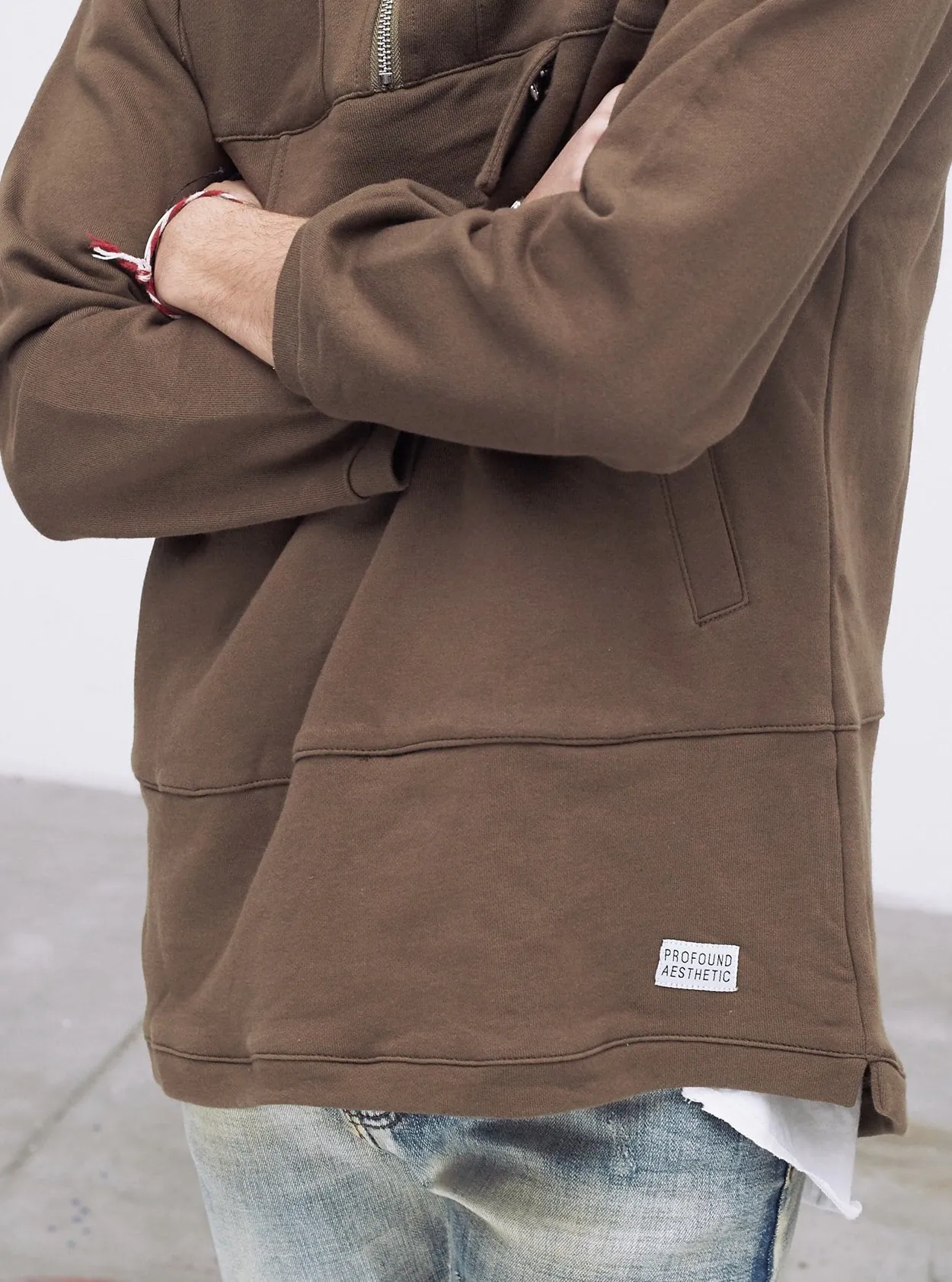 French Terry Anorak Pullover in Shadow Brown