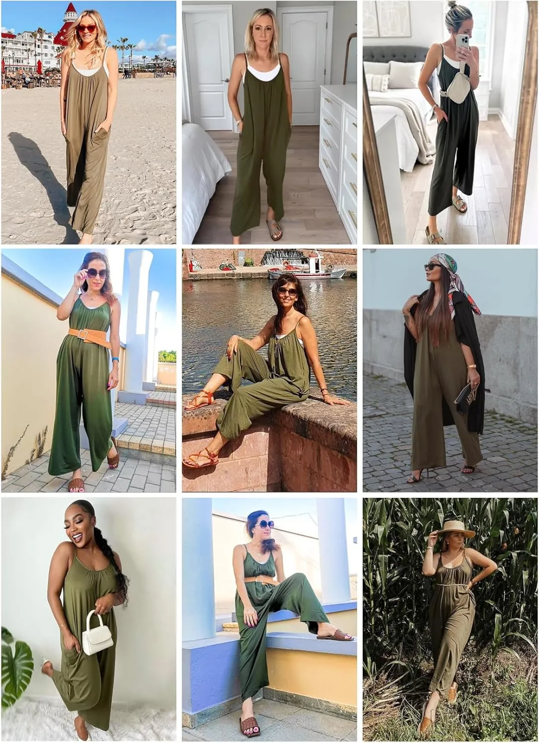Happy Sailed Womens Casual Jumpsuits Loose Overalls Summer Sleeveless Stretchy Wide Leg Long Pants Romper with Pockets