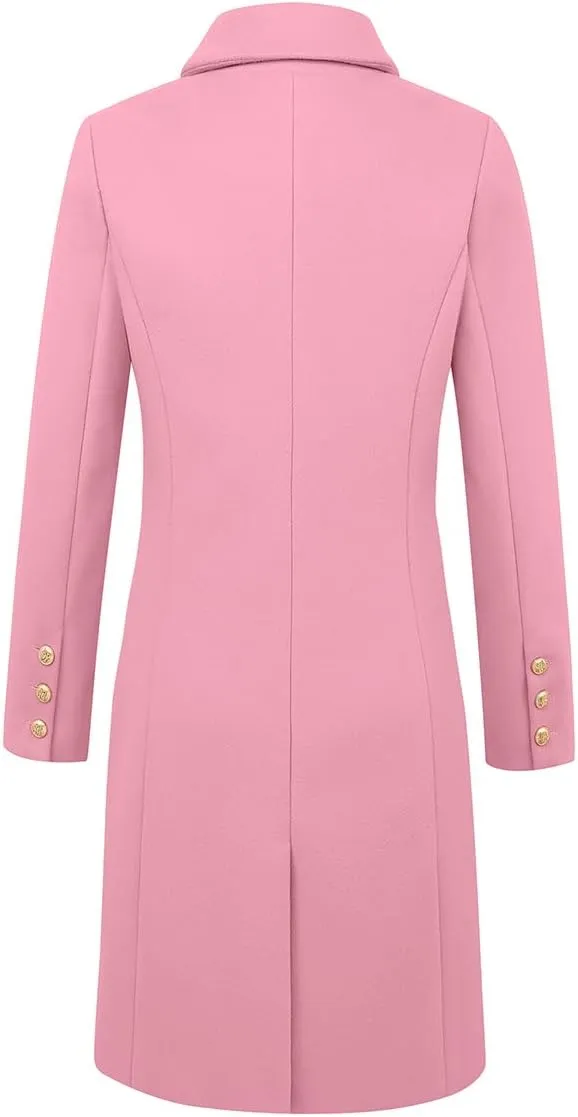 IDEALSANXUN Womens Fall Winter Wool Coats Double Breasted Midi Peacoat Trench Coats