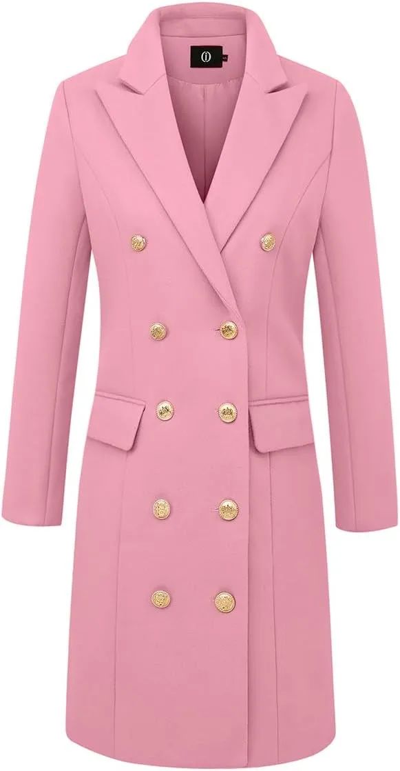IDEALSANXUN Womens Fall Winter Wool Coats Double Breasted Midi Peacoat Trench Coats