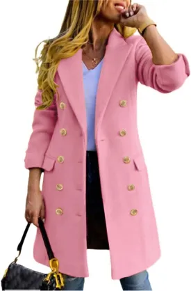 IDEALSANXUN Womens Fall Winter Wool Coats Double Breasted Midi Peacoat Trench Coats