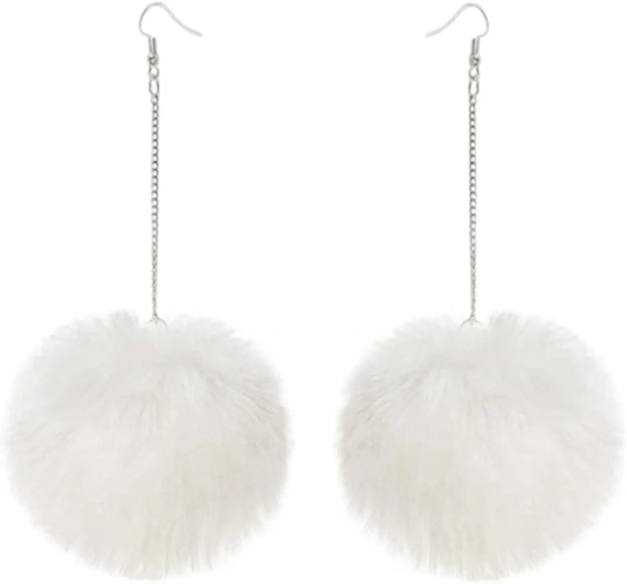 Large Colorful Furry Pompom Ball Earrings Set - Fluffy Hairy Big Ball Dangle Earrings for Women Winter Jewelry