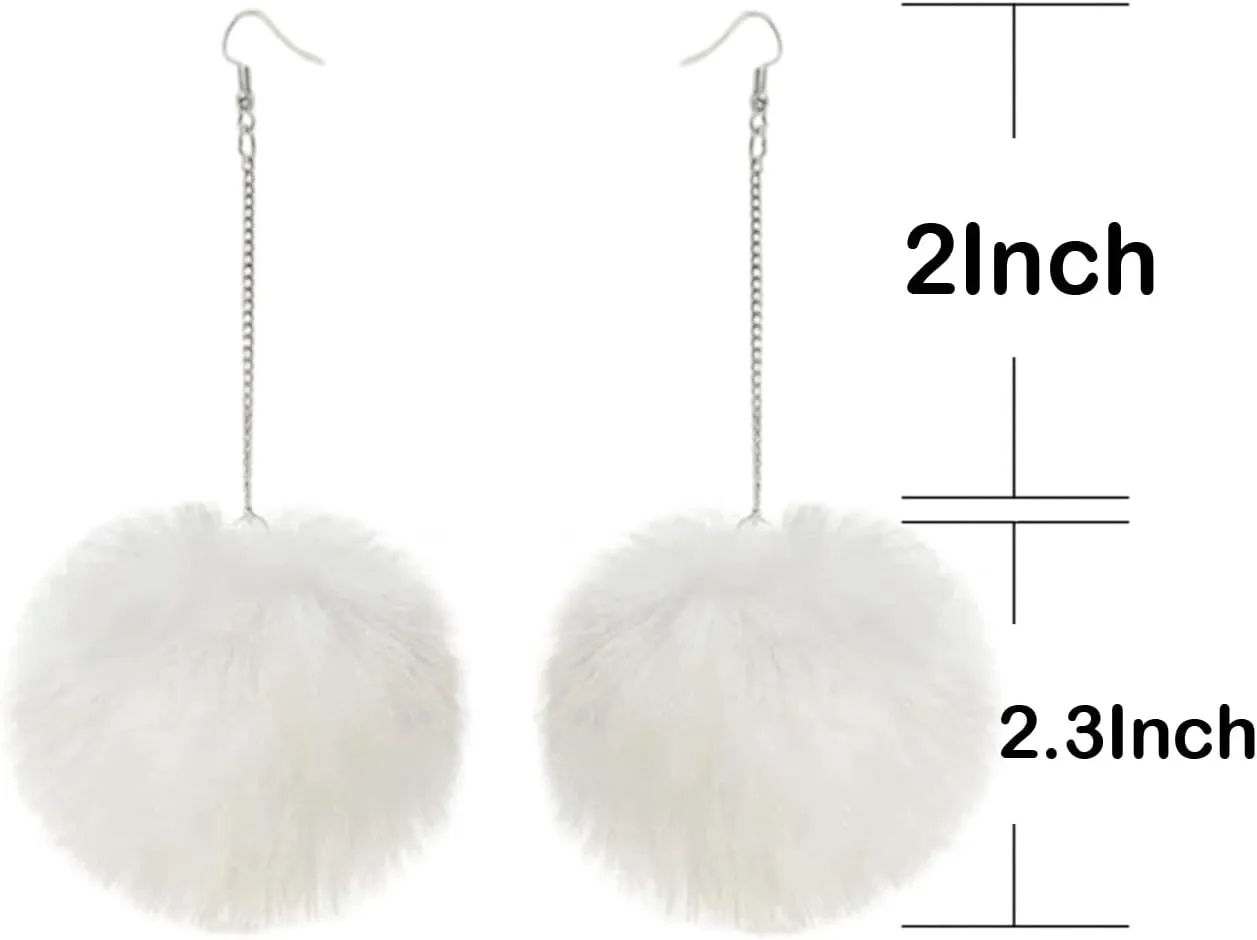Large Colorful Furry Pompom Ball Earrings Set - Fluffy Hairy Big Ball Dangle Earrings for Women Winter Jewelry