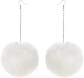 Large Colorful Furry Pompom Ball Earrings Set - Fluffy Hairy Big Ball Dangle Earrings for Women Winter Jewelry