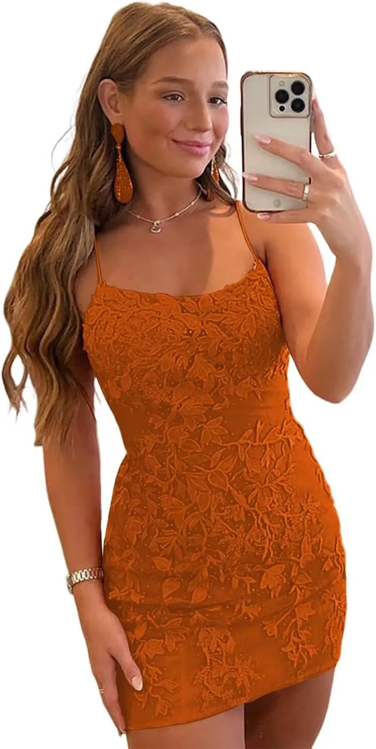 Miao Duo Short Tight Homecoming Dresses for Teens Lace Short Prom Dress Cocktail Gowns YZTS042