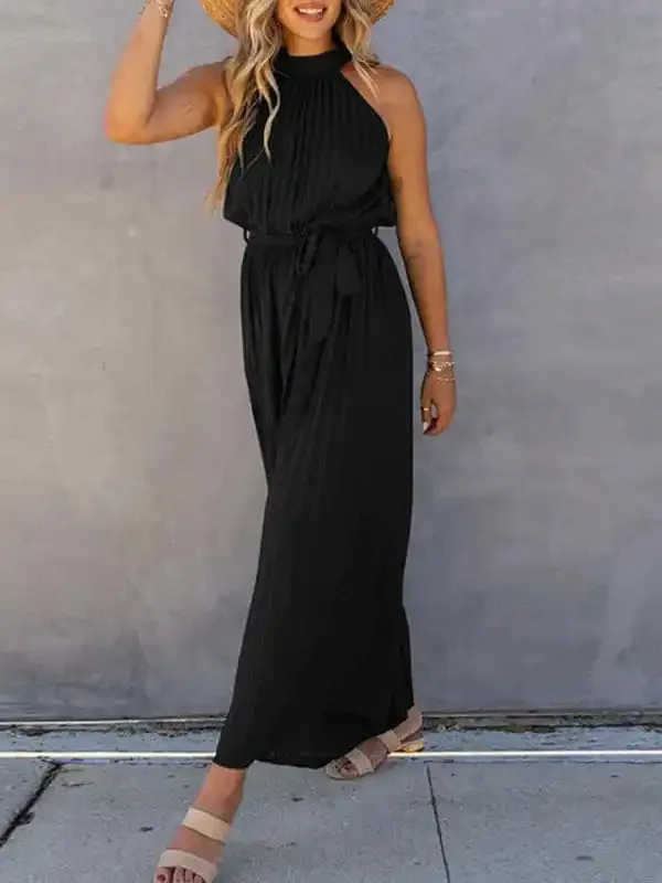 New women’s off-shoulder halter neck pleated jumpsuit