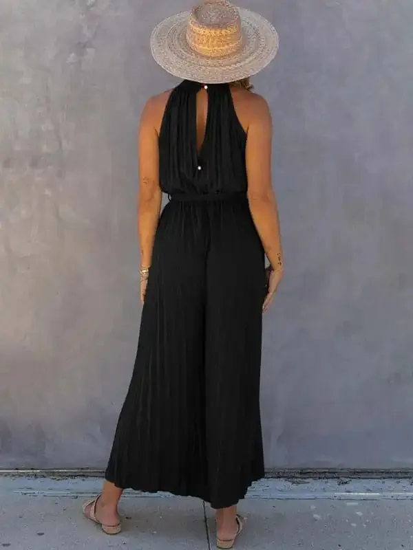 New women’s off-shoulder halter neck pleated jumpsuit