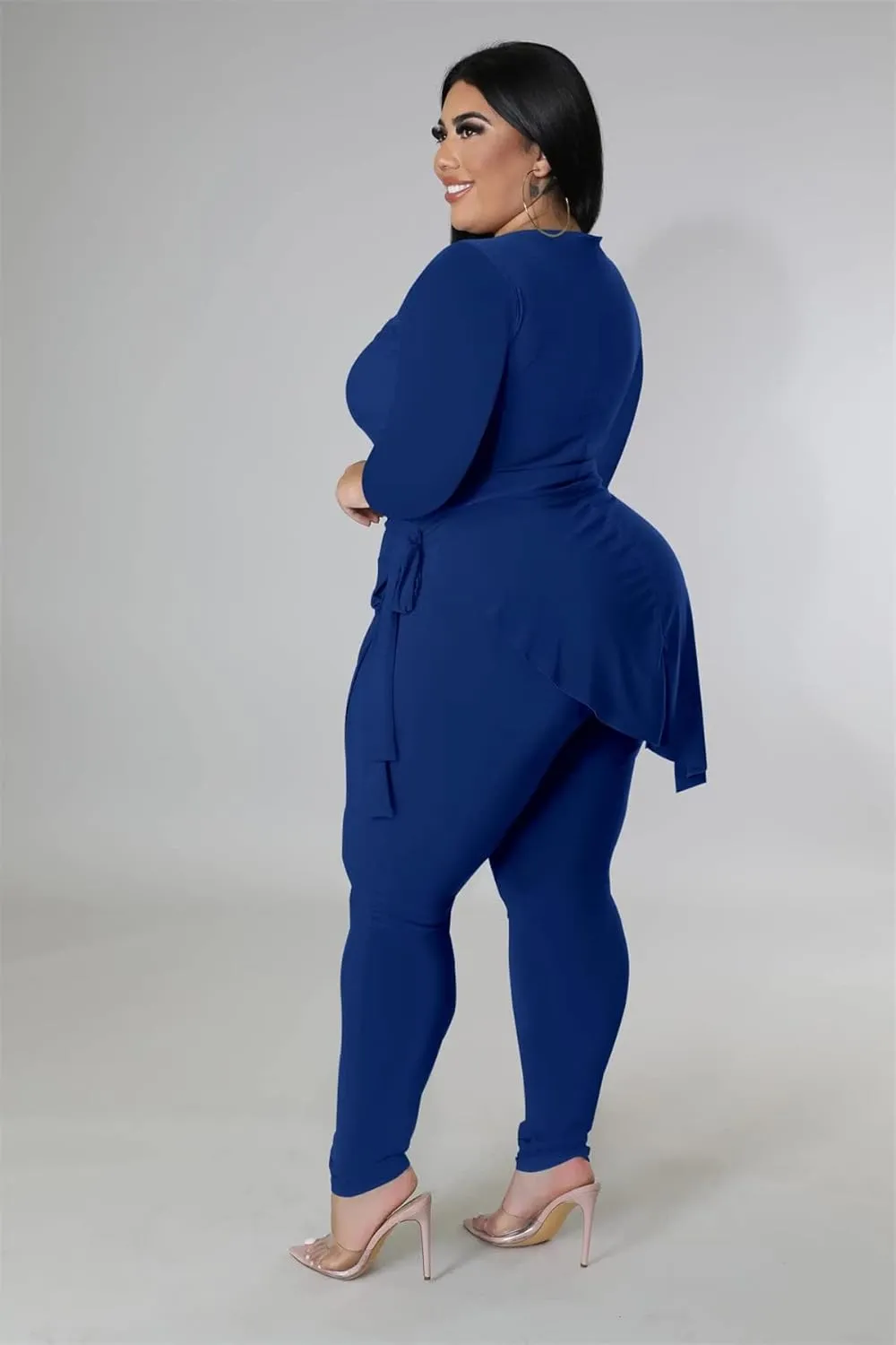 Plus Size 2 Piece Outfits for Women Pants Sets Sexy Elegant Long Sleeve Split Shirt Bodycon Casual tracksuits
