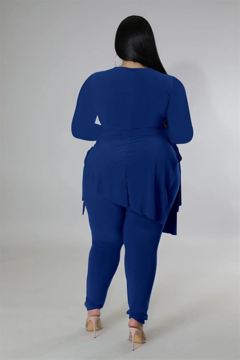 Plus Size 2 Piece Outfits for Women Pants Sets Sexy Elegant Long Sleeve Split Shirt Bodycon Casual tracksuits