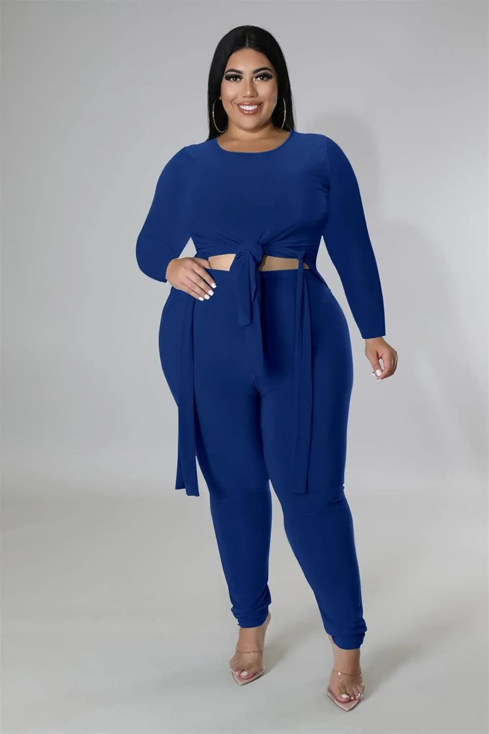 Plus Size 2 Piece Outfits for Women Pants Sets Sexy Elegant Long Sleeve Split Shirt Bodycon Casual tracksuits