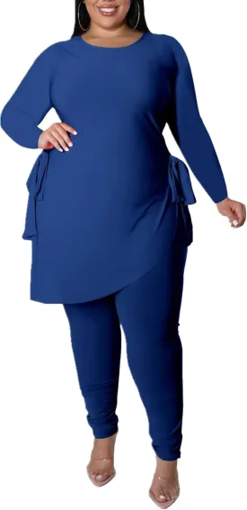 Plus Size 2 Piece Outfits for Women Pants Sets Sexy Elegant Long Sleeve Split Shirt Bodycon Casual tracksuits