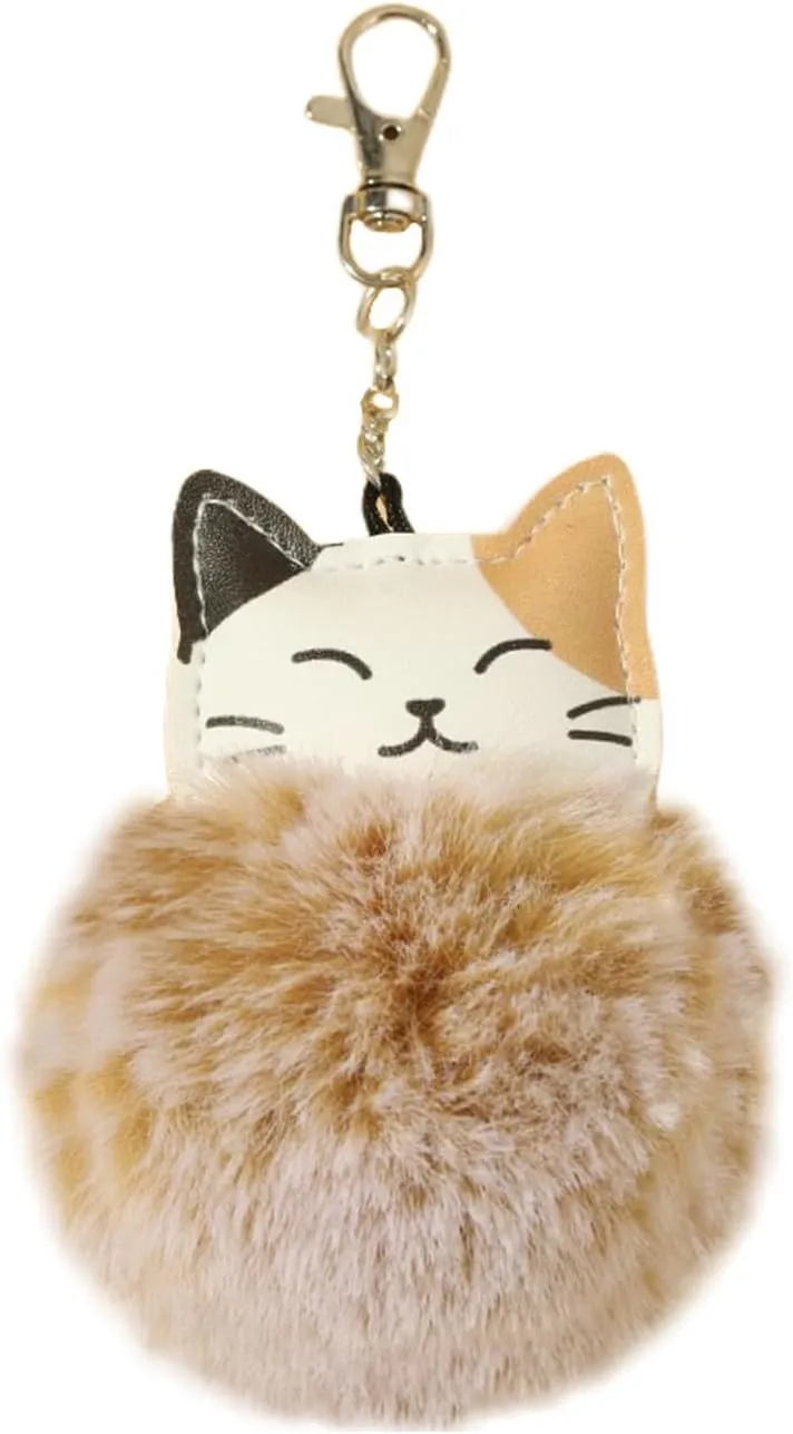 POYAMUSE Fluffy Cat Pom Pom Ball Keychain - Cute Kitty Plush Ball Accessory Keyring for Women Bag Decoration