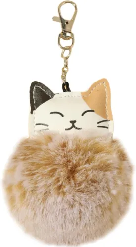 POYAMUSE Fluffy Cat Pom Pom Ball Keychain - Cute Kitty Plush Ball Accessory Keyring for Women Bag Decoration