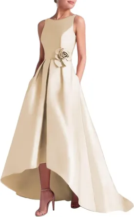 SHANDUAO 3D Flower Satin Mother of The Bride Dresses Hi-Low Formal Gown with Train
