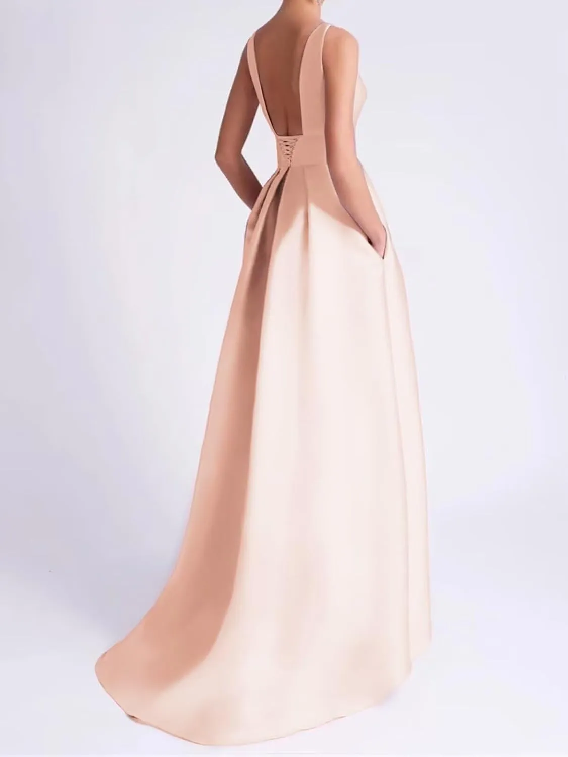 SHANDUAO 3D Flower Satin Mother of The Bride Dresses Hi-Low Formal Gown with Train