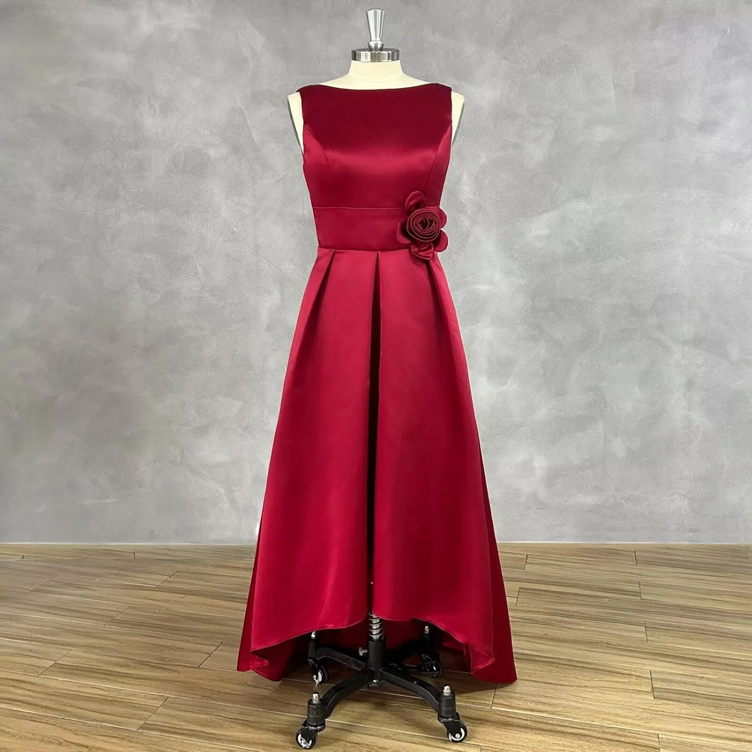 SHANDUAO 3D Flower Satin Mother of The Bride Dresses Hi-Low Formal Gown with Train