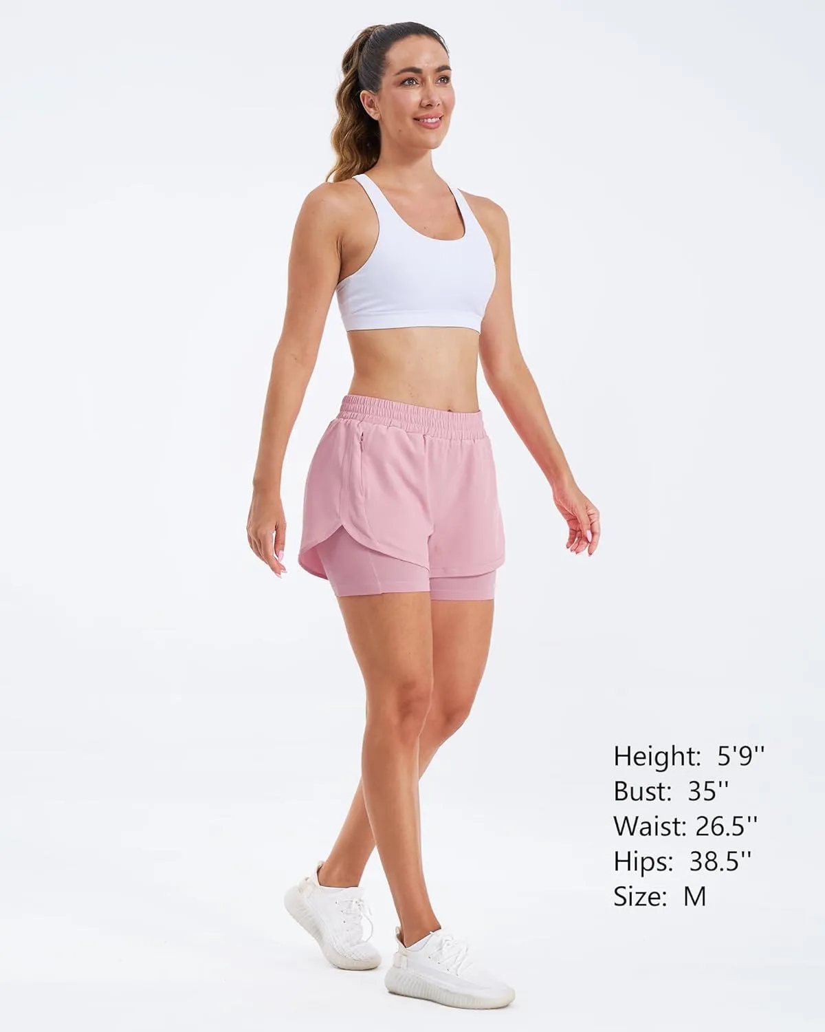 Stelle Women 2 in 1 Running Shorts High Waisted Athletic Shorts Gym Workout Shorts with Liner Zipper Pockets