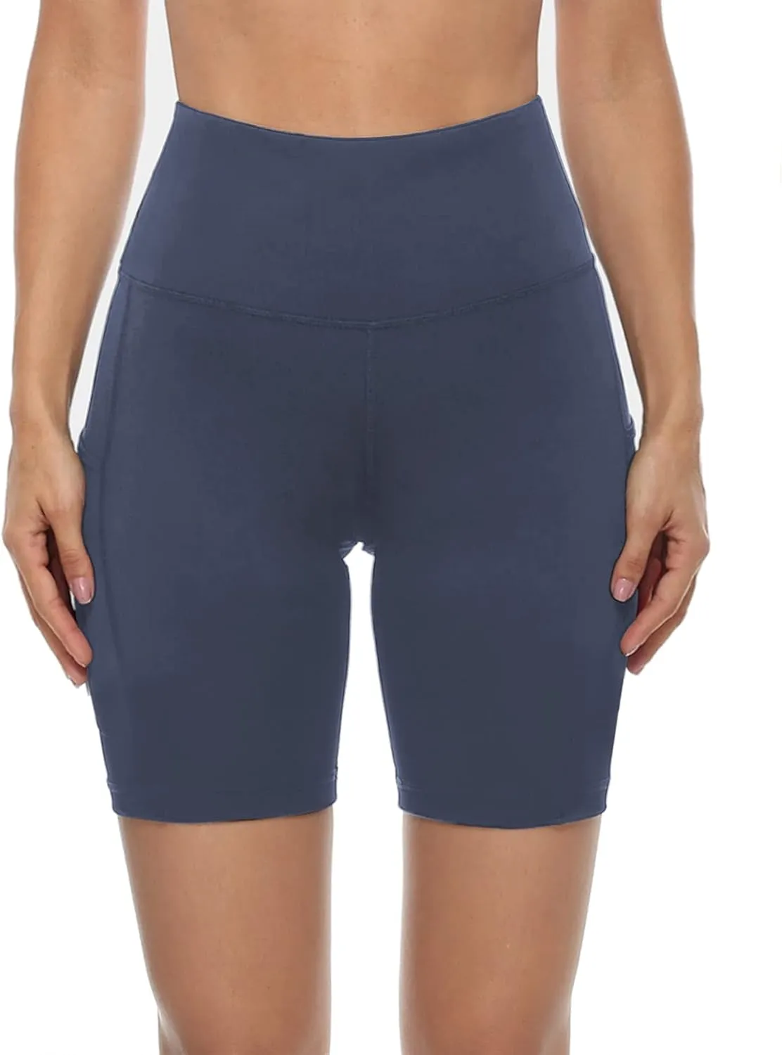 Stelle Women's 8"/ 5" High Waist Biker Shorts Yoga Shorts with Pockets Tummy Control Workout Shorts for Running Gym