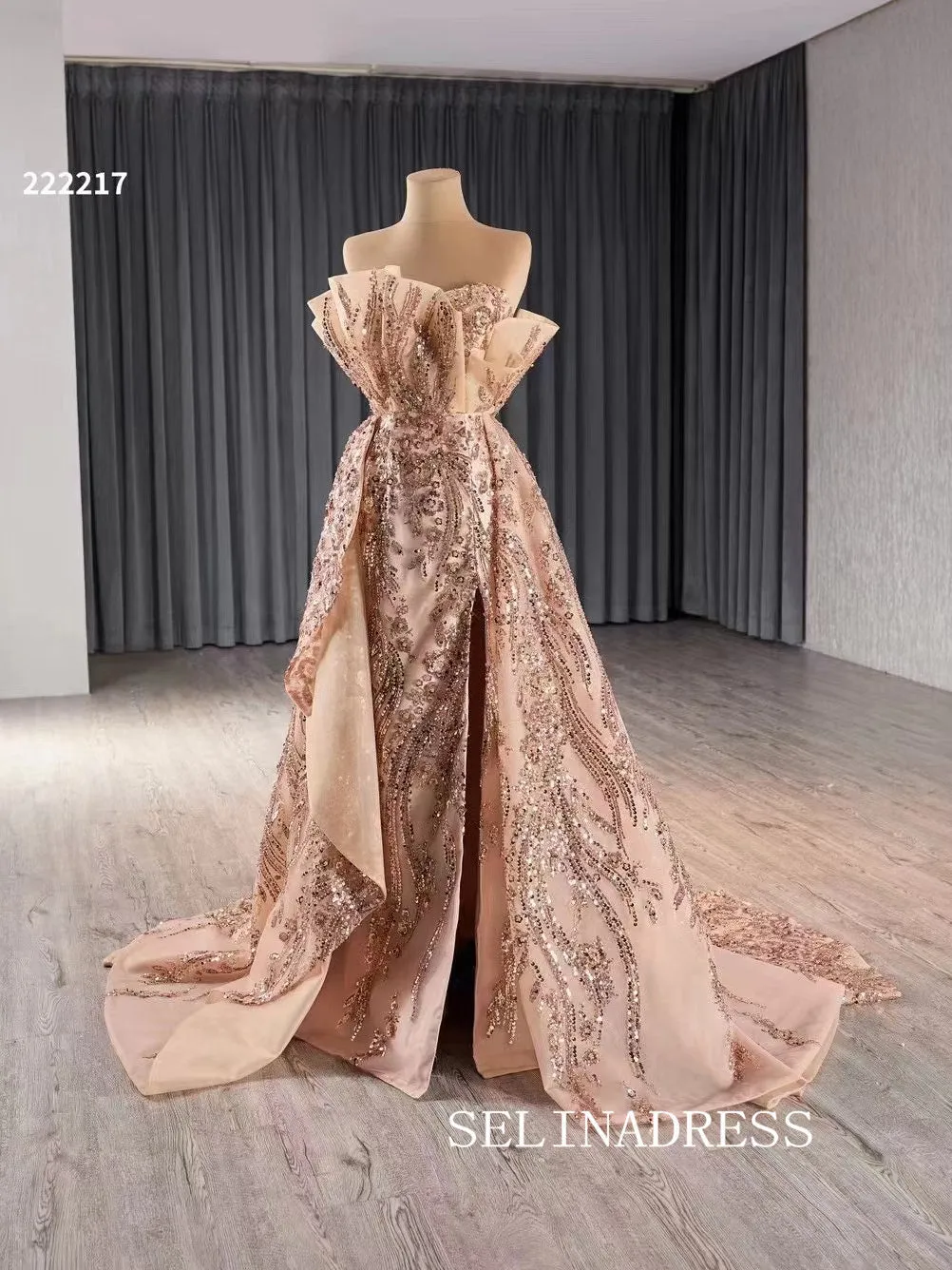 Strapless Sequins Luxury Wedding Dress Overskirt Quinceanera Dress 222217
