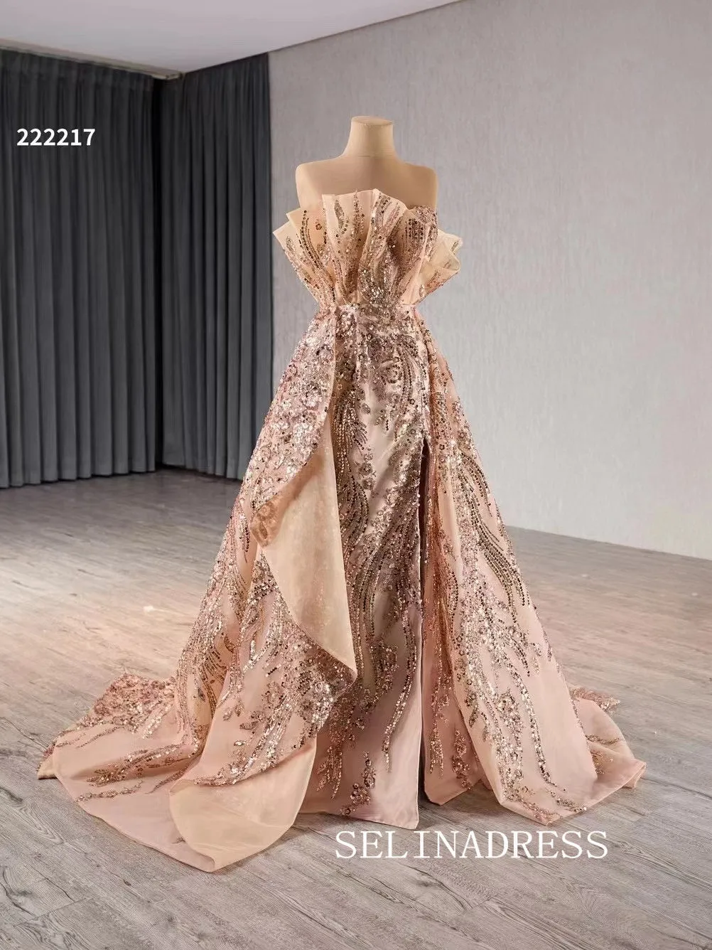 Strapless Sequins Luxury Wedding Dress Overskirt Quinceanera Dress 222217