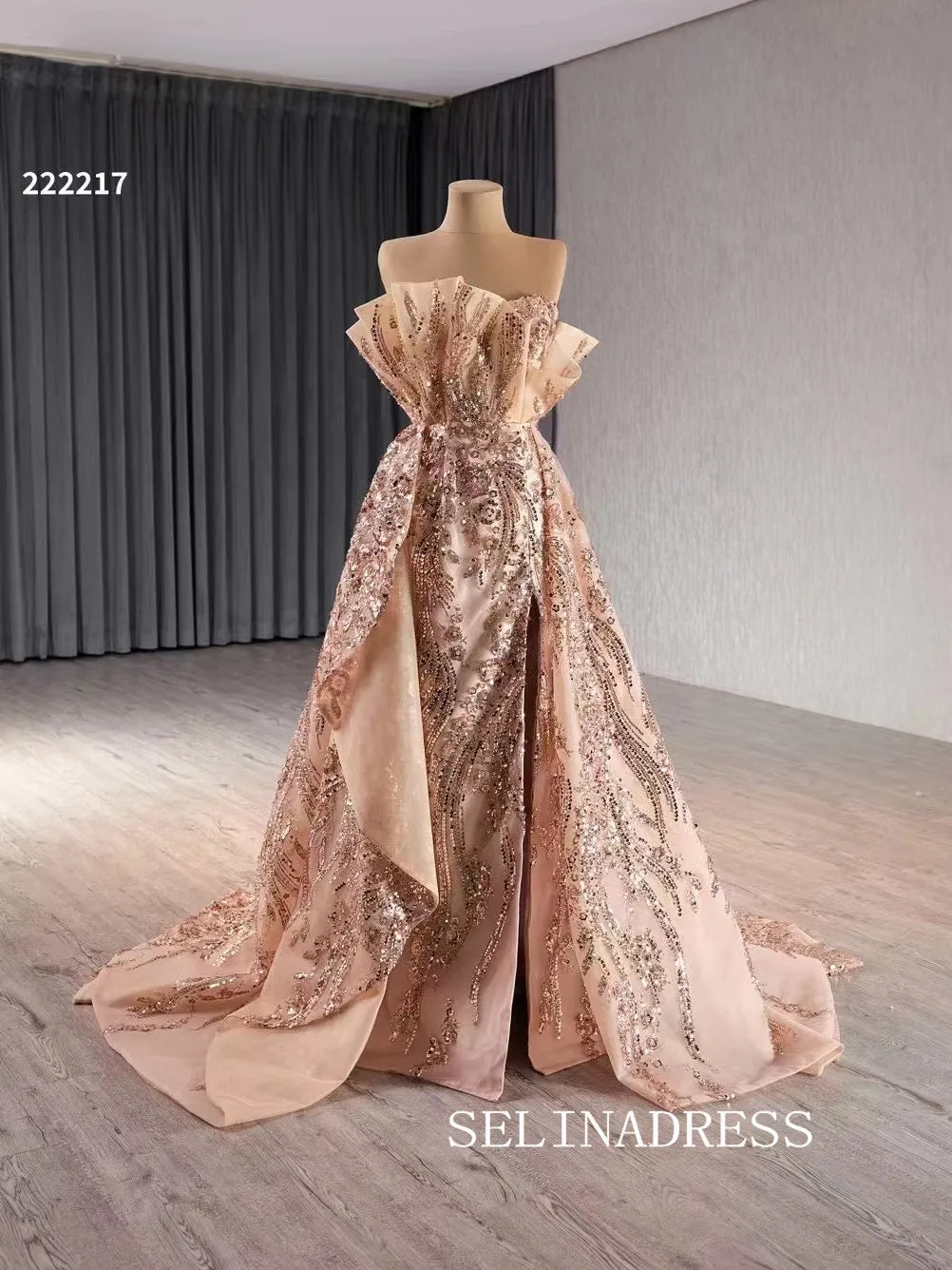 Strapless Sequins Luxury Wedding Dress Overskirt Quinceanera Dress 222217