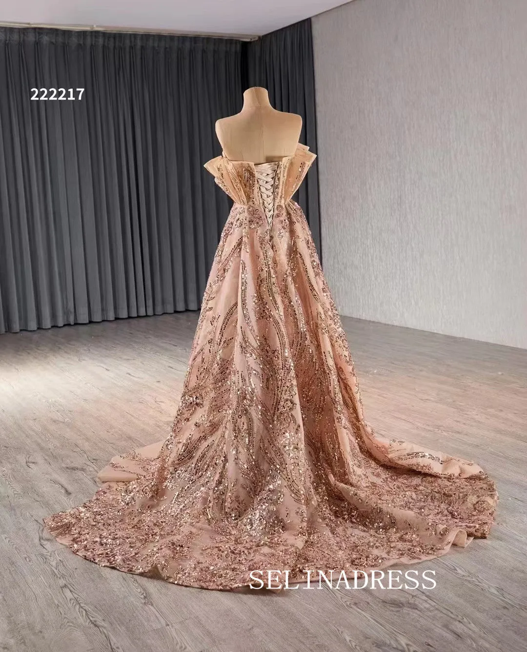 Strapless Sequins Luxury Wedding Dress Overskirt Quinceanera Dress 222217