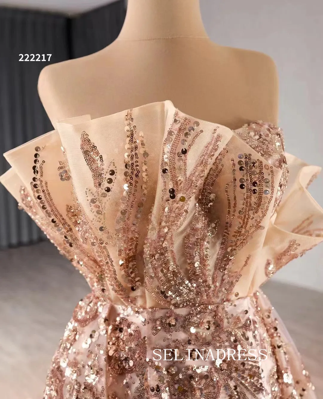Strapless Sequins Luxury Wedding Dress Overskirt Quinceanera Dress 222217