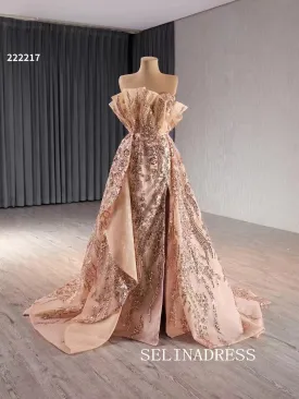 Strapless Sequins Luxury Wedding Dress Overskirt Quinceanera Dress 222217