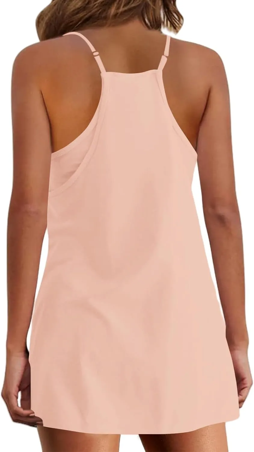 Summer Dresses Shirt for Women Sleeveless Mini V Neck Dress Spaghetti Strap Sundress Athletic Short Dress With Pockets