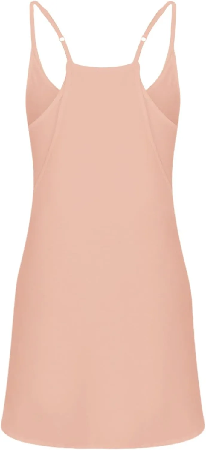 Summer Dresses Shirt for Women Sleeveless Mini V Neck Dress Spaghetti Strap Sundress Athletic Short Dress With Pockets