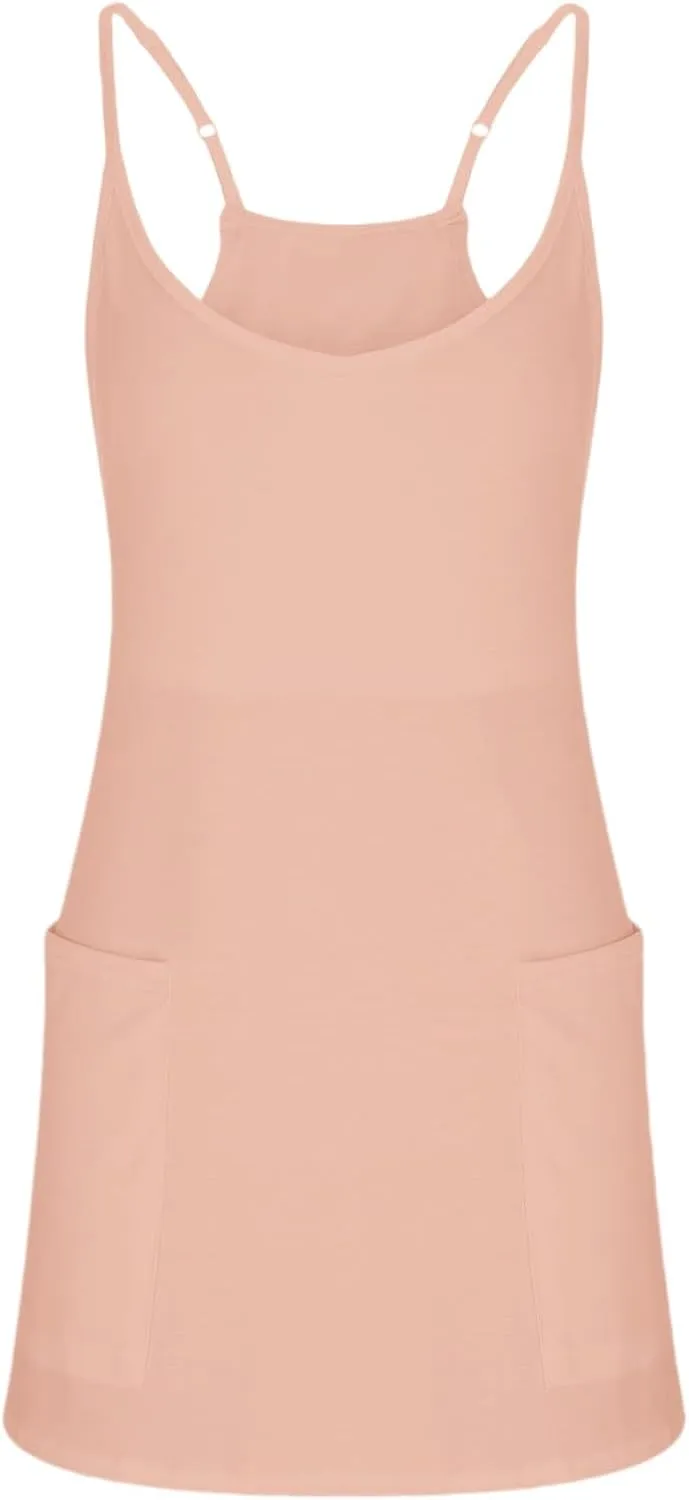 Summer Dresses Shirt for Women Sleeveless Mini V Neck Dress Spaghetti Strap Sundress Athletic Short Dress With Pockets